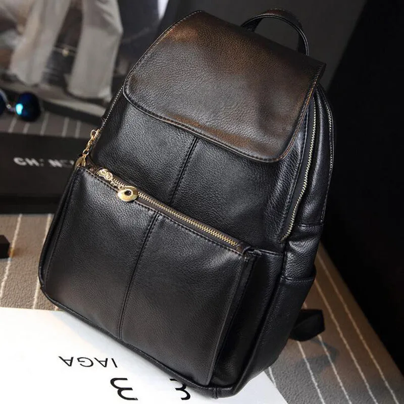 2016 Hot New Brand Women PU Genuine Leather Backpacks Women's School Travel Shoulder Bag for teenagers Girls bags mochilas FR054