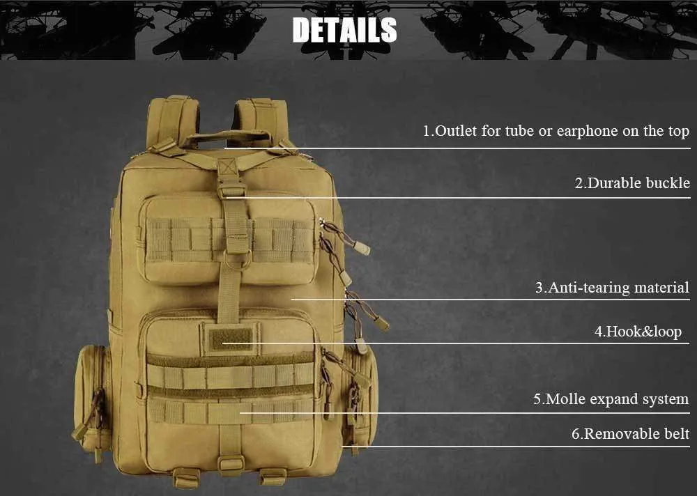 30L Tactical Military Backpack Multi-function Waterproof Nylon Travel Pack Knapsack