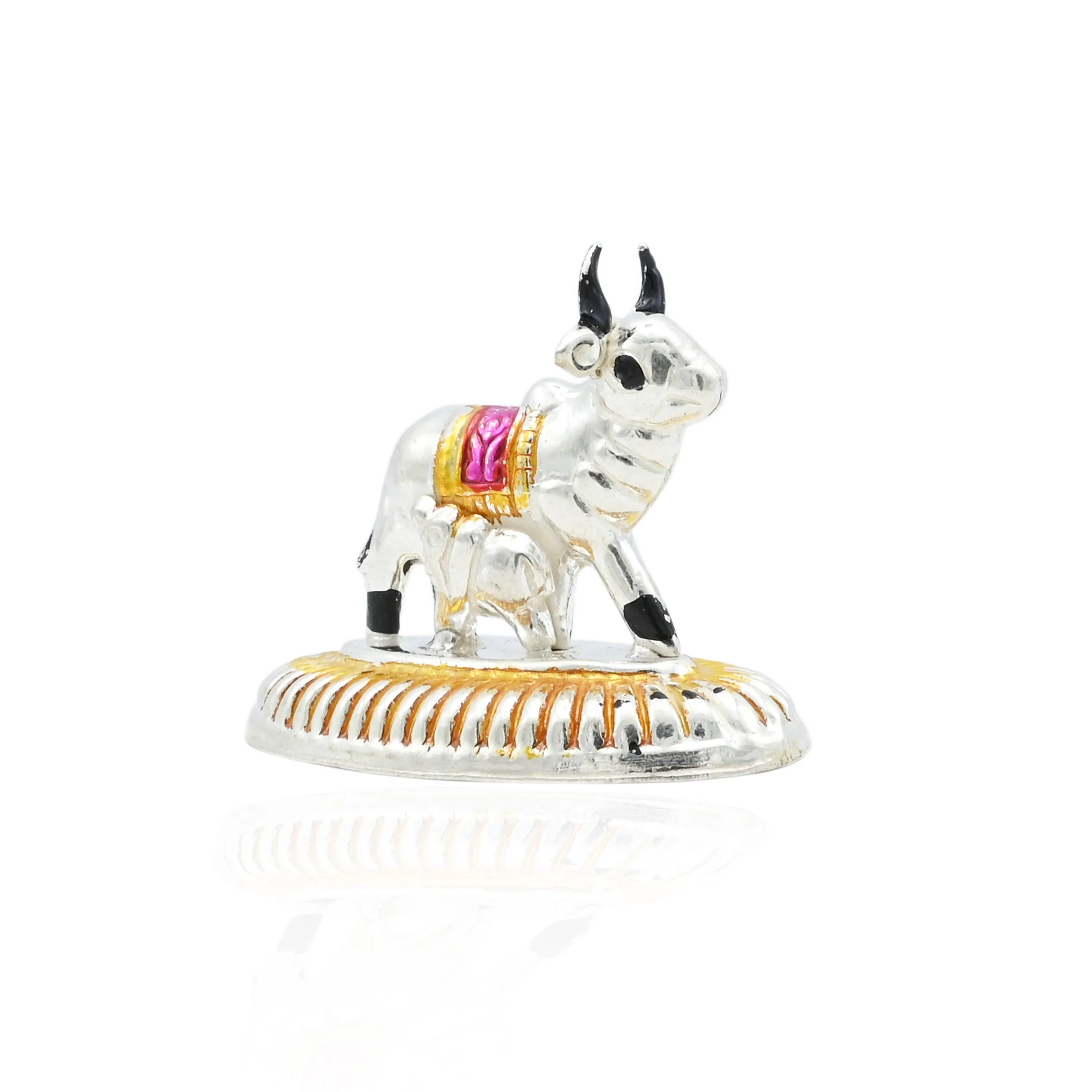 Auspicious Gold Plated Silver Cow & Calf Statue