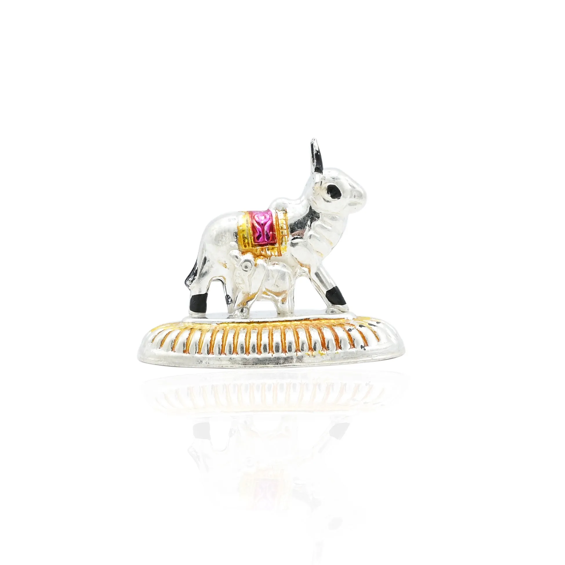 Auspicious Gold Plated Silver Cow & Calf Statue