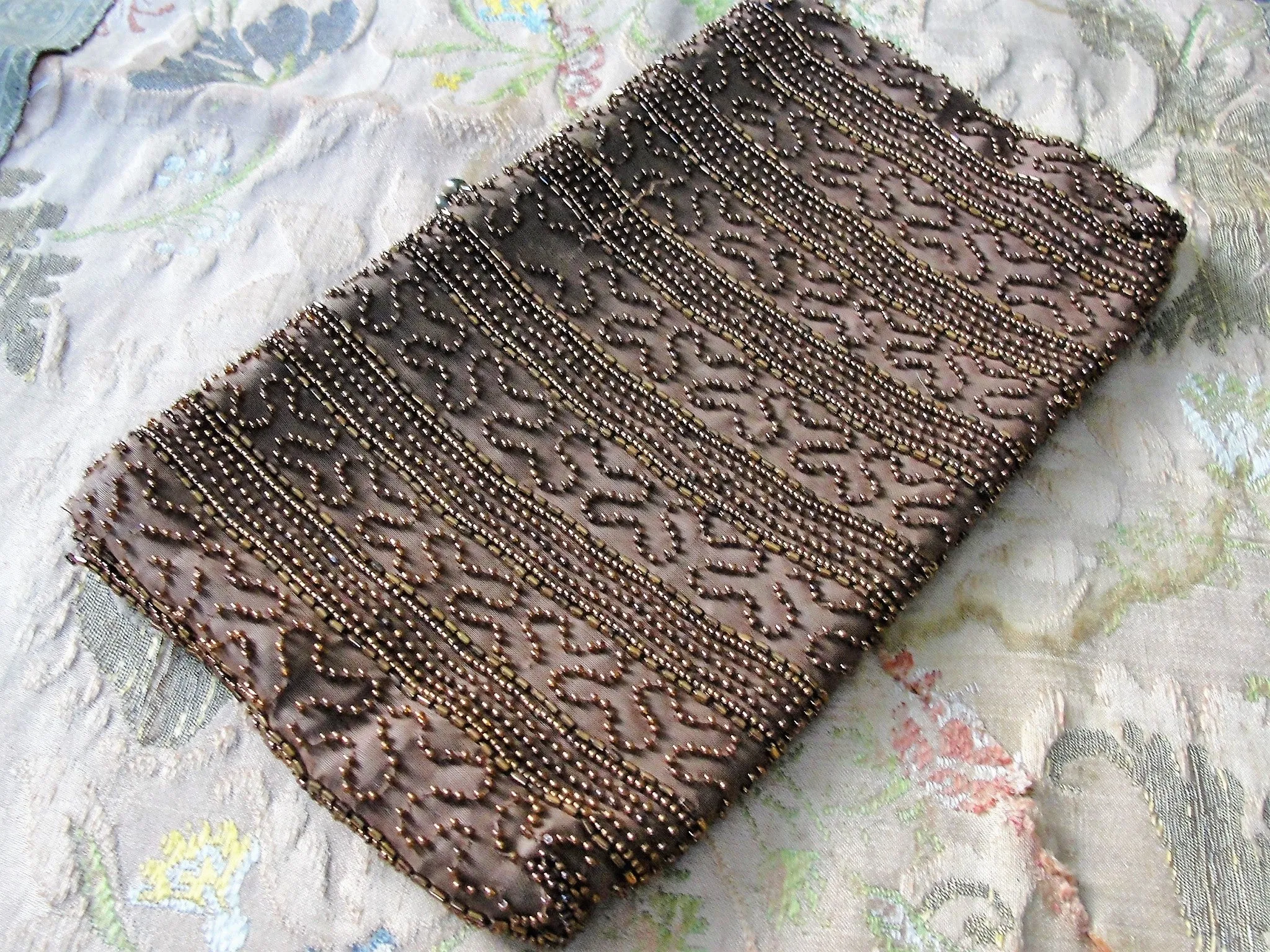 BEAUTIFUL 1930s Art Deco WALBORG Purse, Belgium Evening Bag,Clutch Purse,Copper Bronze Micro Beaded HandBag,Collectible Antique Purses