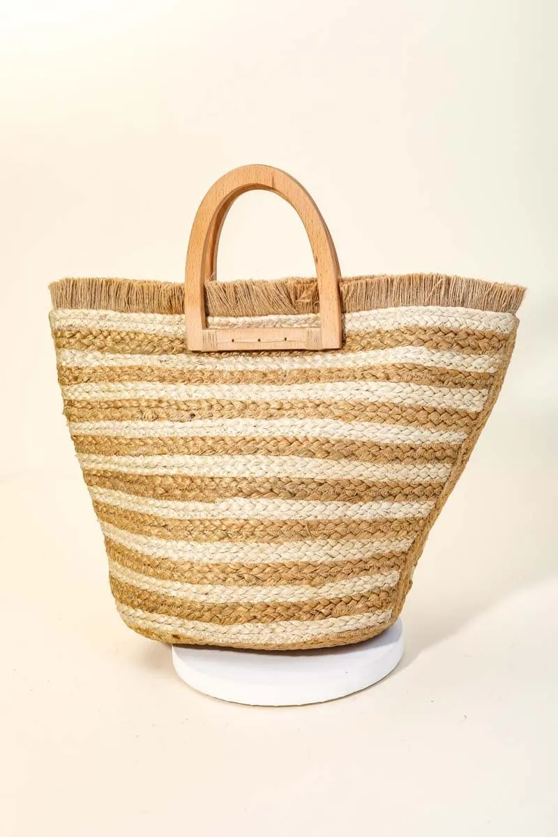 BGA-IN51 Straw Braided Striped Colored Tote Bag
