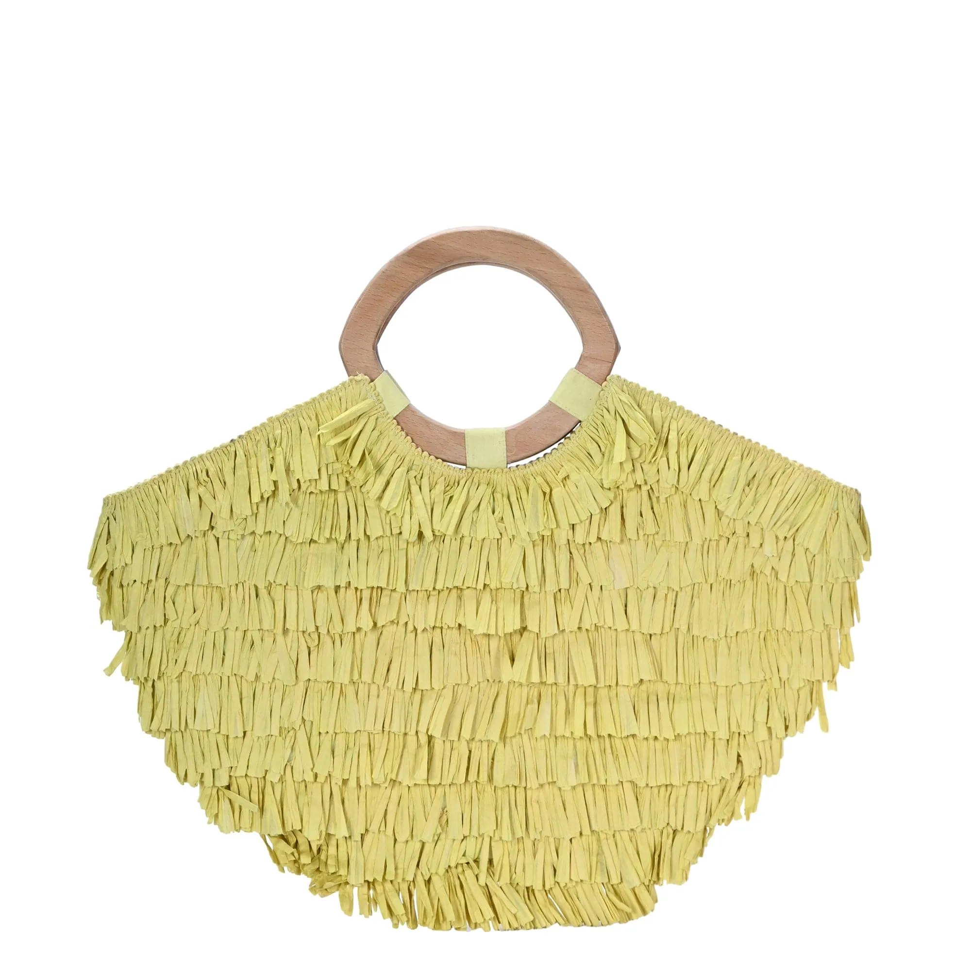 BGAIN277 Donna Raffia Ruffle Tote Bag With Wooden Handles