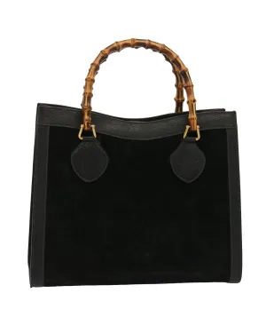 Black Suede Hand Bag with Bamboo Handles - Authentic Italian Designer Piece