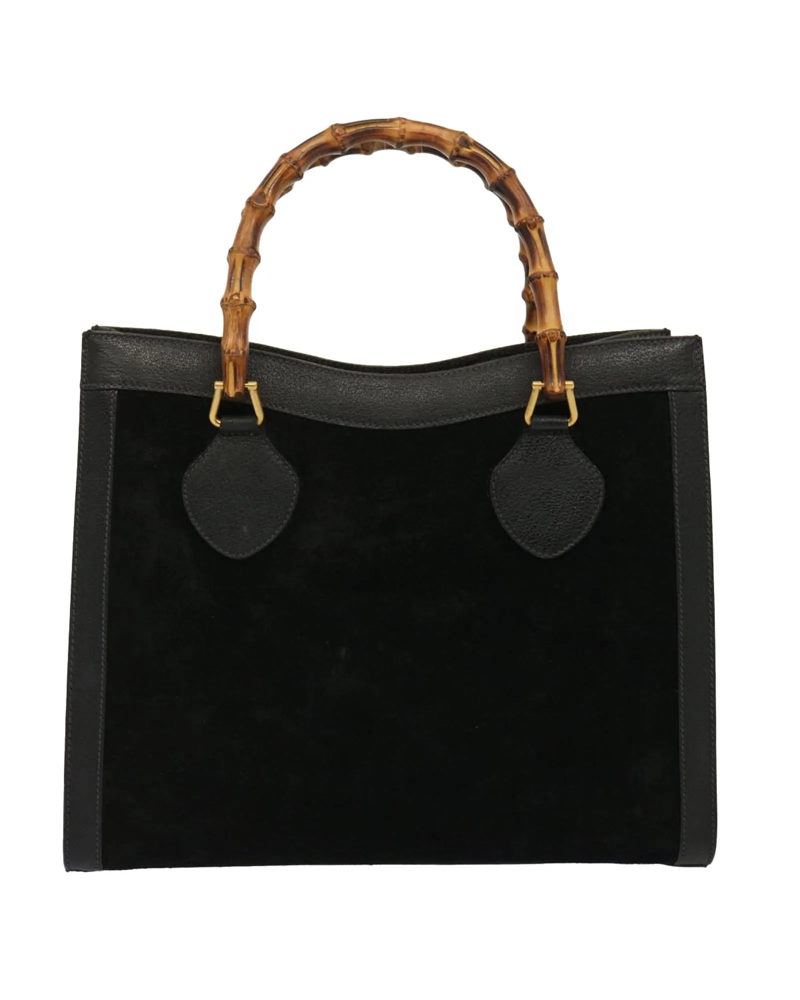 Black Suede Hand Bag with Bamboo Handles - Authentic Italian Designer Piece