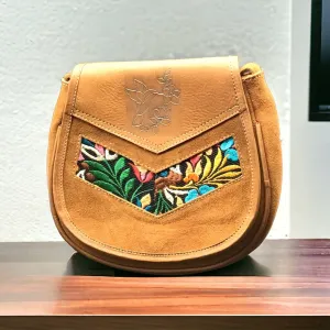 Brown arrow Leather Embroidery Crossbody Purse ( 8X7 INCH)