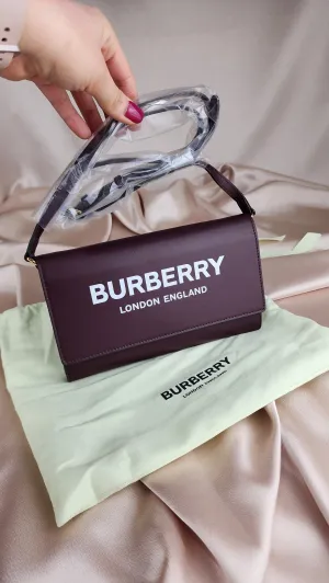 Burberry Mahogany Red Leather Hazelmere Wallet On Strap Bag