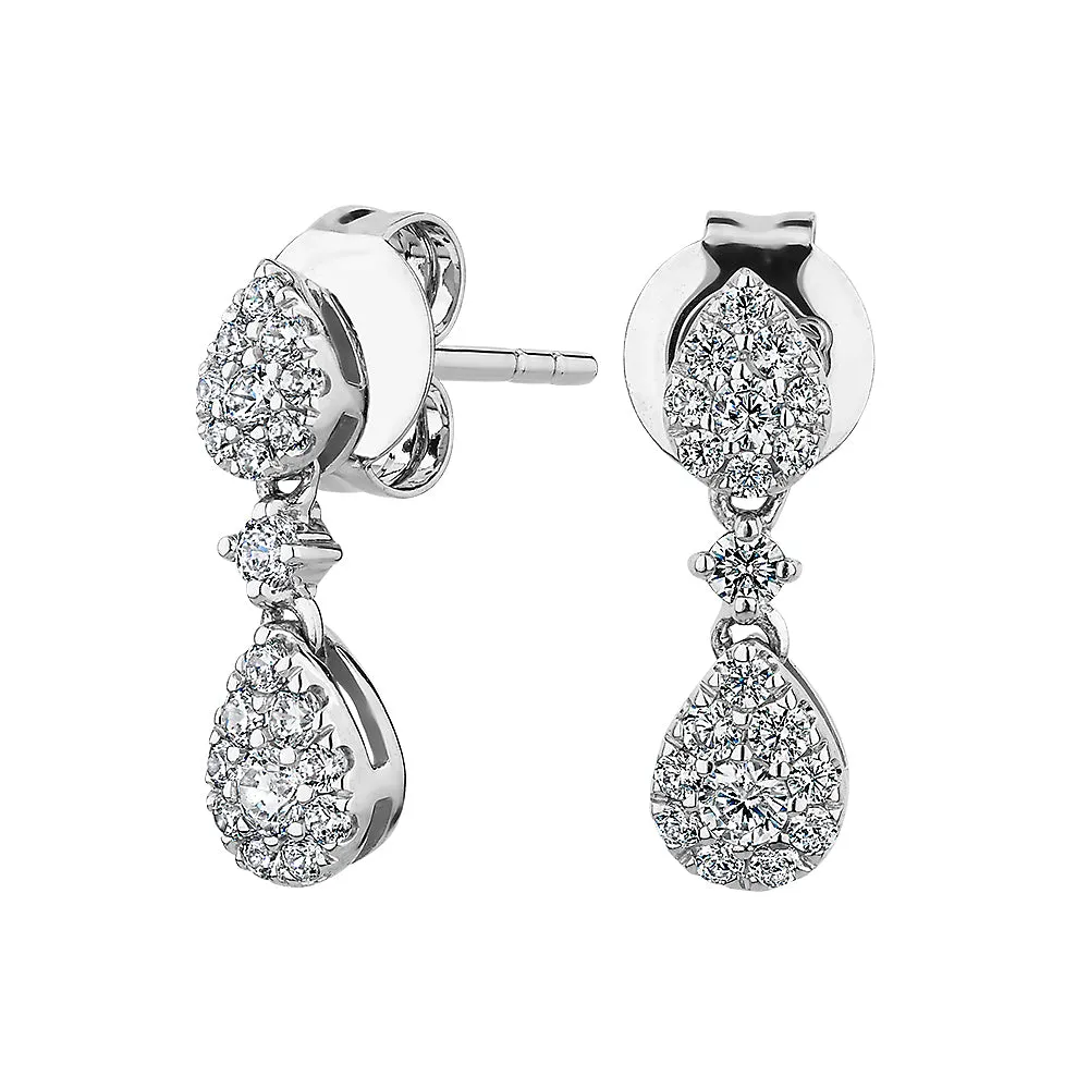 Celeste Round Brilliant drop earrings with 0.35 carats* of diamond simulants in 10 carat white gold