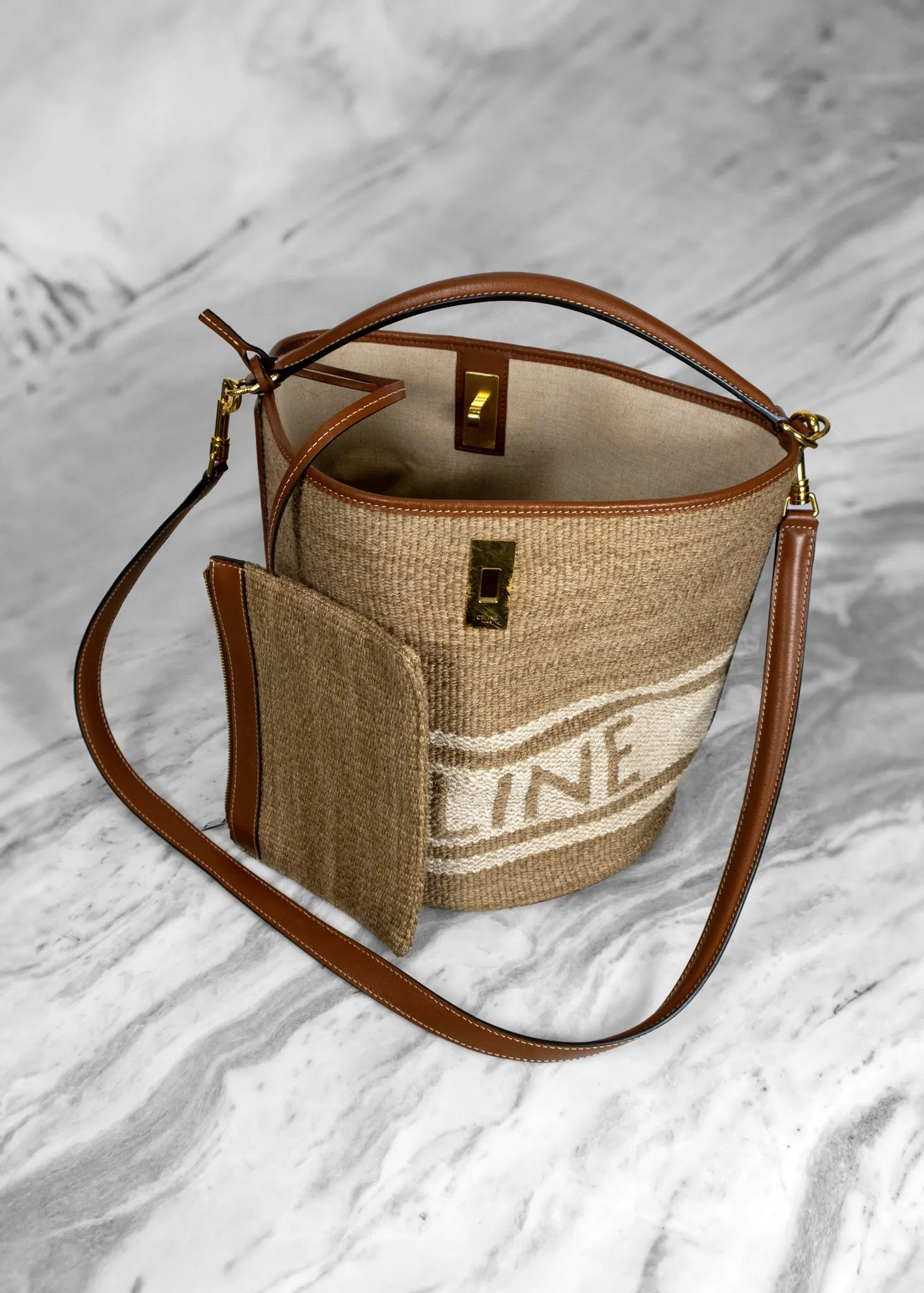 Celine Natural Bucket 16 Bag In Textile