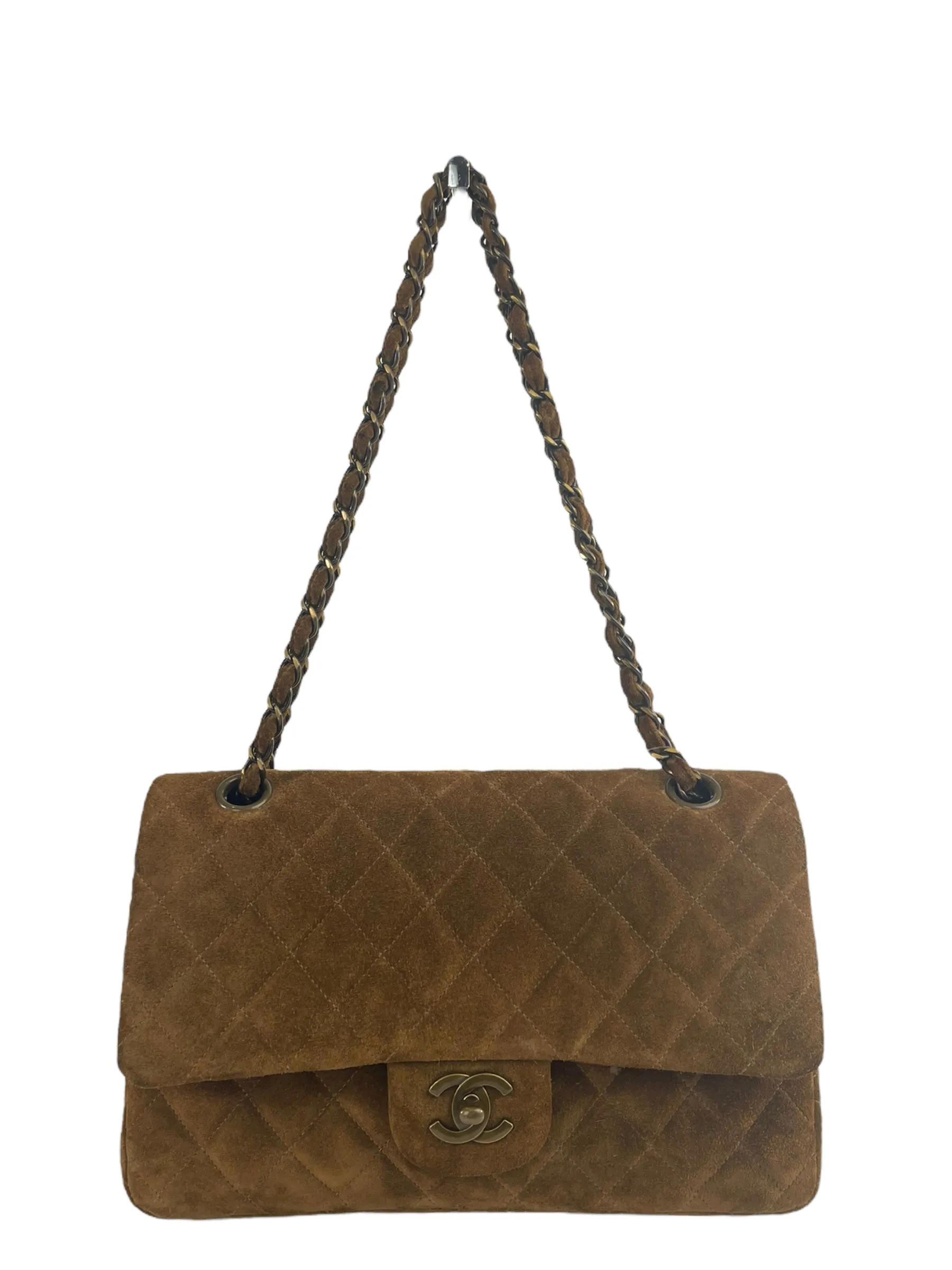 Chanel Brown Quilted Suede Medium Classic Double Flap