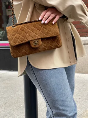 Chanel Brown Quilted Suede Medium Classic Double Flap