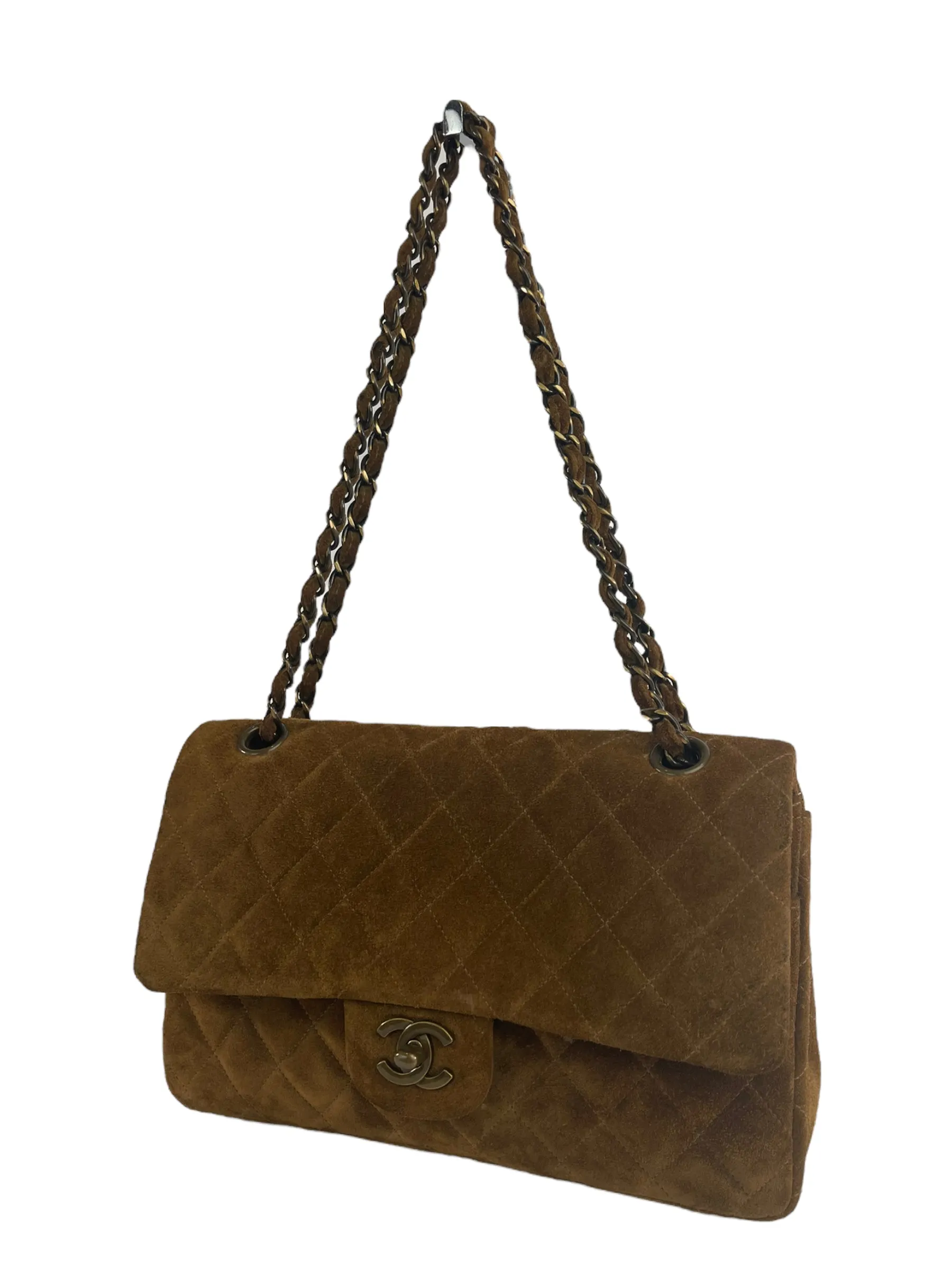 Chanel Brown Quilted Suede Medium Classic Double Flap