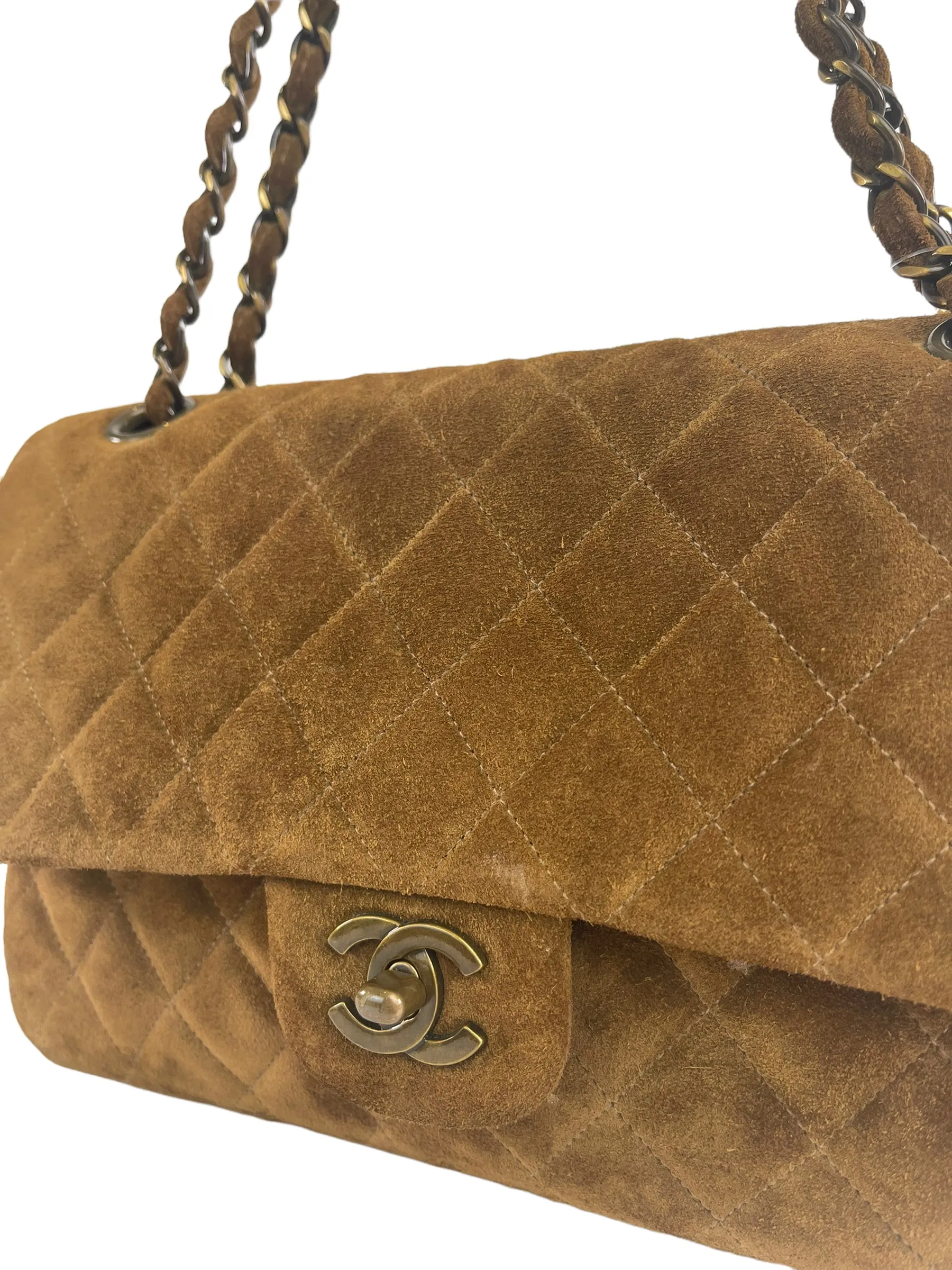 Chanel Brown Quilted Suede Medium Classic Double Flap