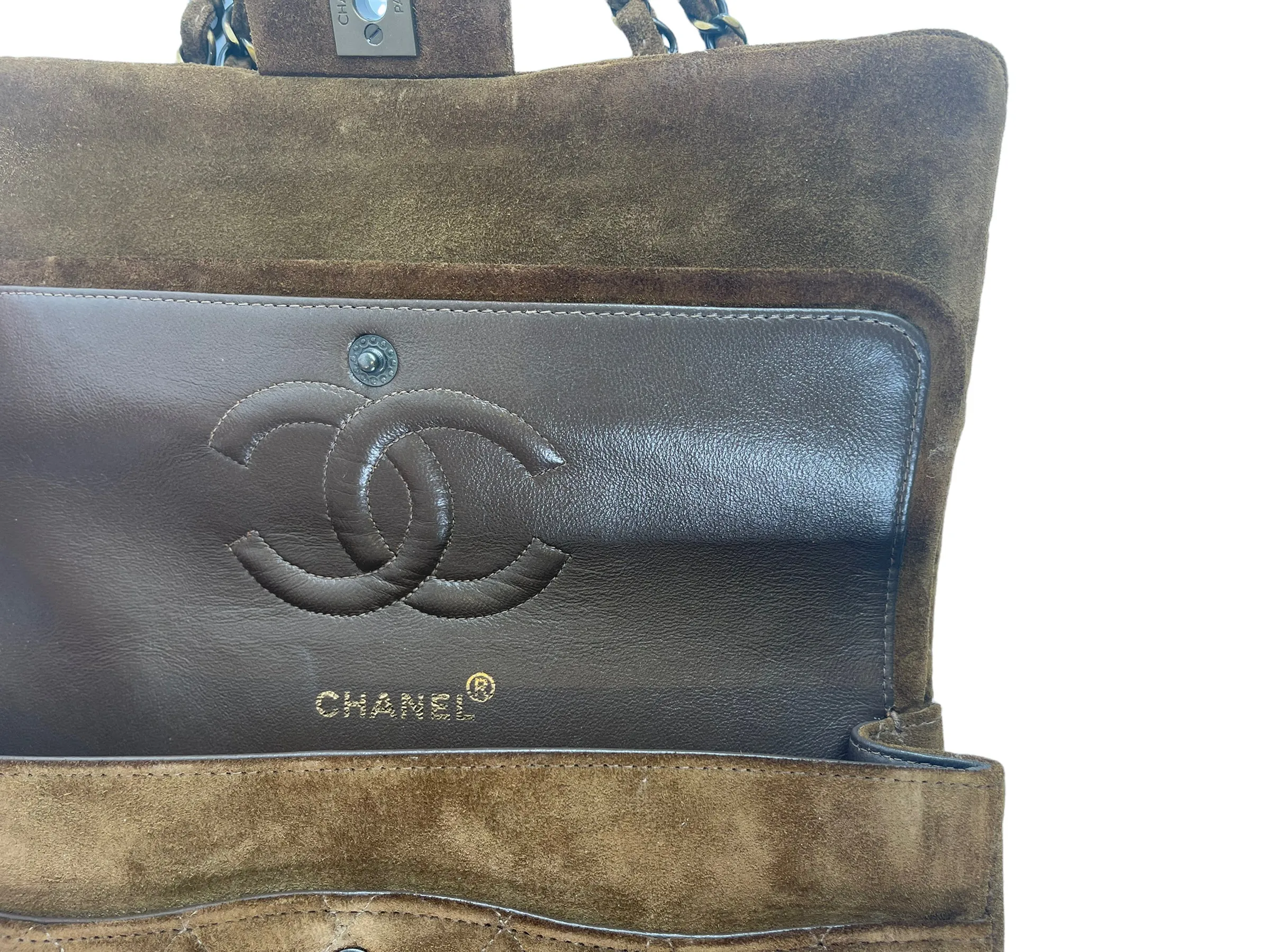 Chanel Brown Quilted Suede Medium Classic Double Flap