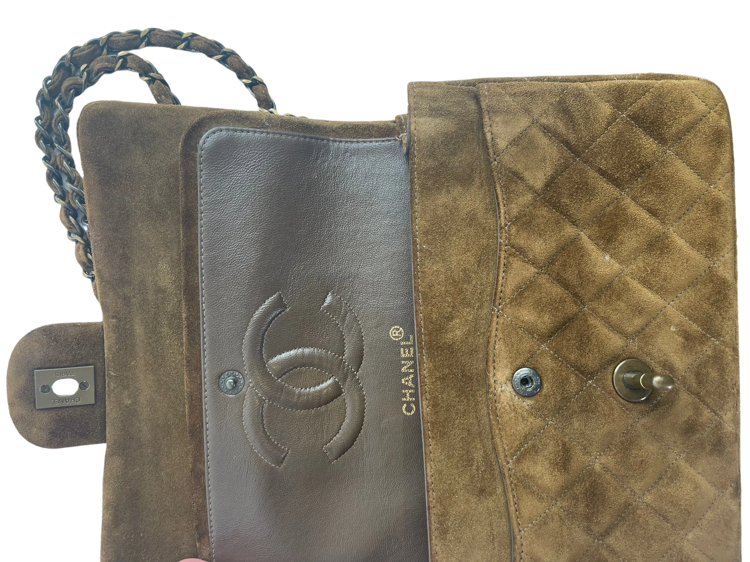 Chanel Brown Quilted Suede Medium Classic Double Flap