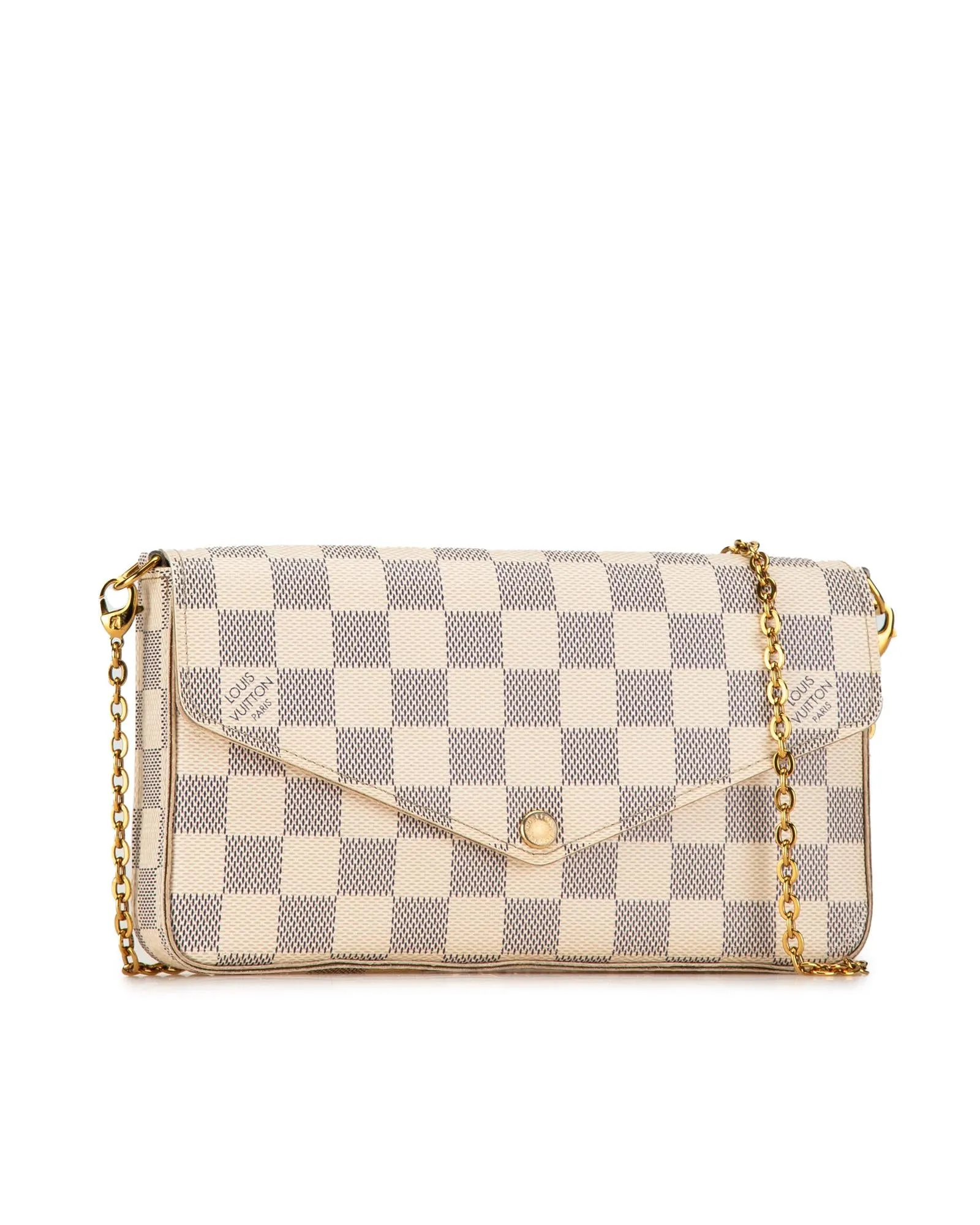 Damier Azur Canvas Crossbody Bag with Detachable Chain Strap