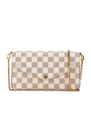 Damier Azur Canvas Crossbody Bag with Detachable Chain Strap