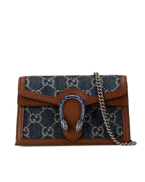 Denim Crossbody Bag with Chain Strap and Flap Closure