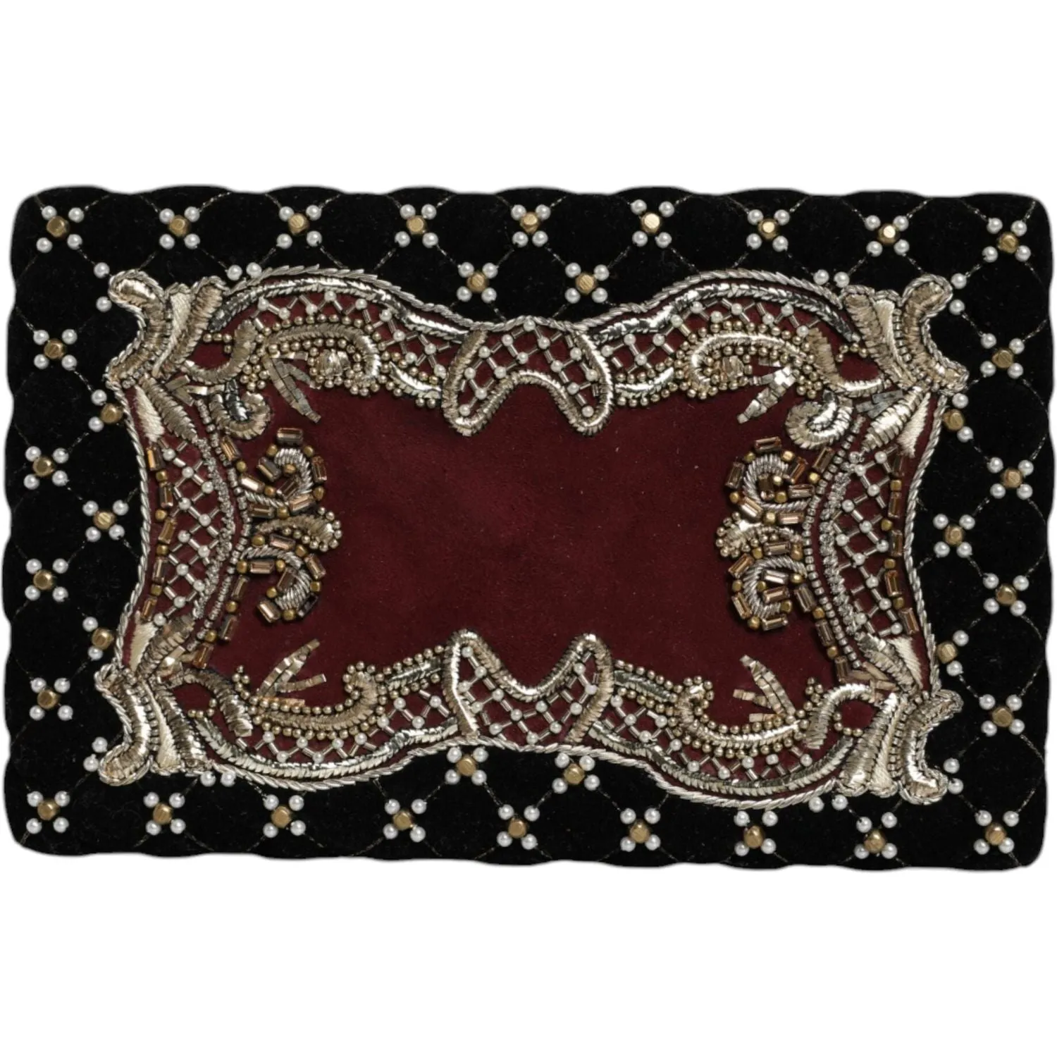 Dolce & Gabbana Bordeaux Black Velvet Gold Frame Clutch Evening Purse Bag