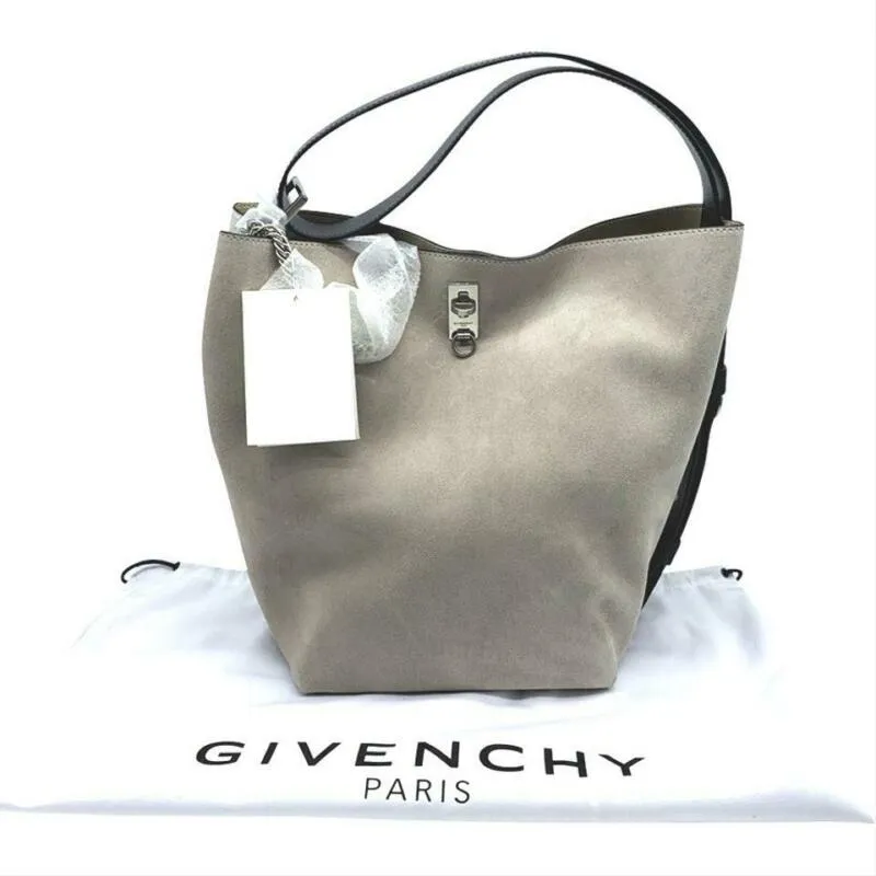 Givenchy Bucket Bag Medium Gv Calfskin Suede Beige Leather Tote