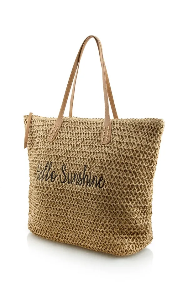 Hello Sunshine Straw Tote Bag