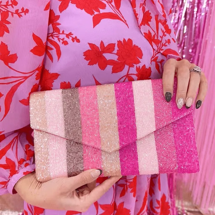 Jane Stripe Pink Clutch