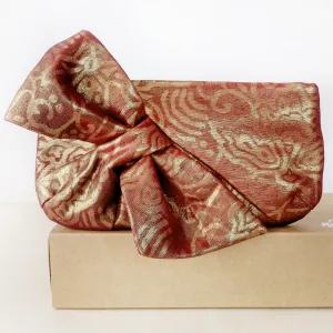 Kimono Obi Bow Clutch Bag | Abstract Floral Shimmery Gold on Brown | Upcycled from vintage Japanese Silk