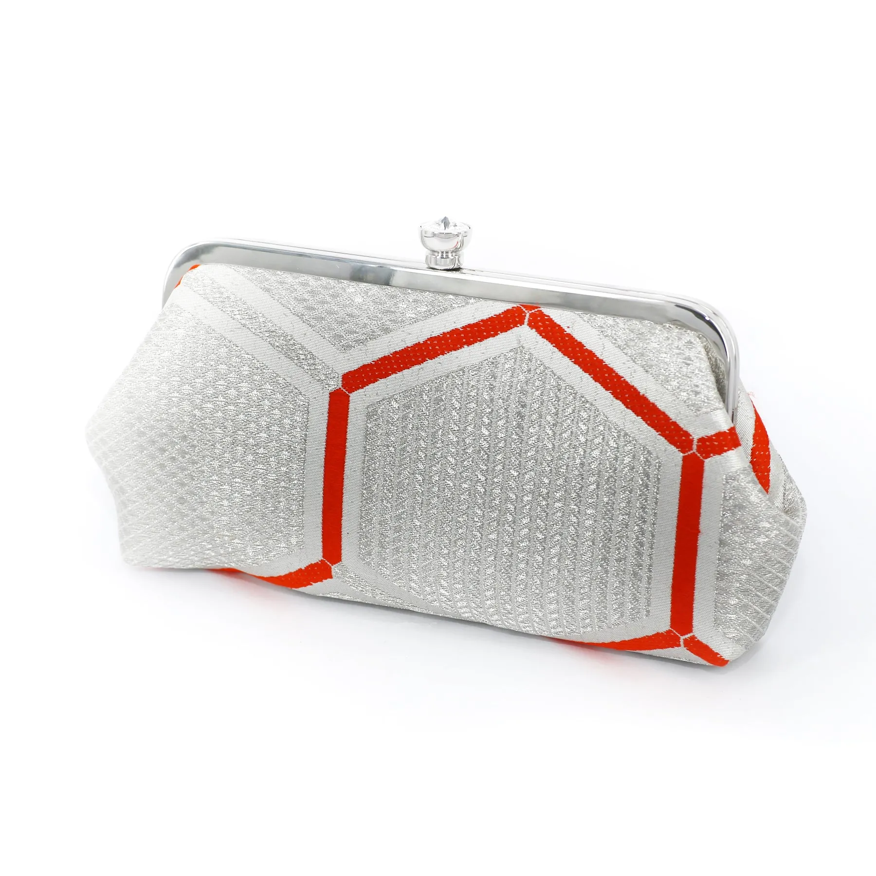 Kimono Silk Clutch in Kikko Silver and Orange