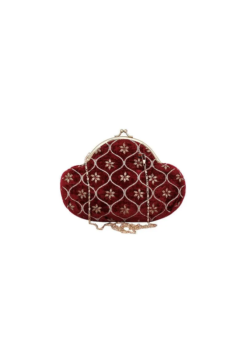 Maroon Hand Embroidered Velvet Clutch