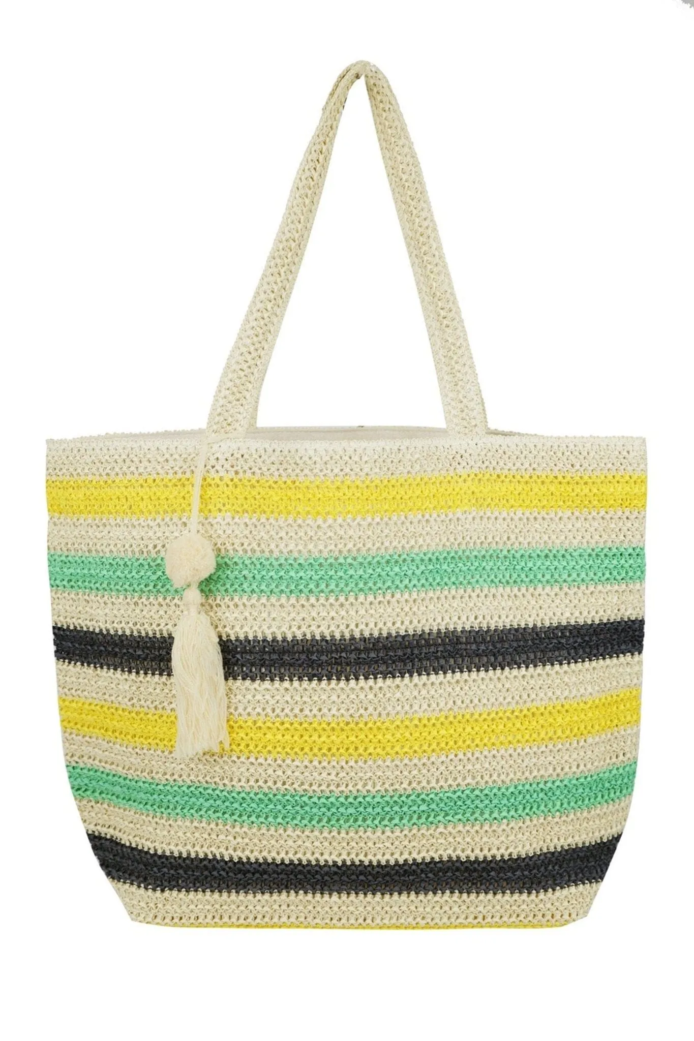 MB0205 Amara Striped Crochet Tote Bag With Tassel