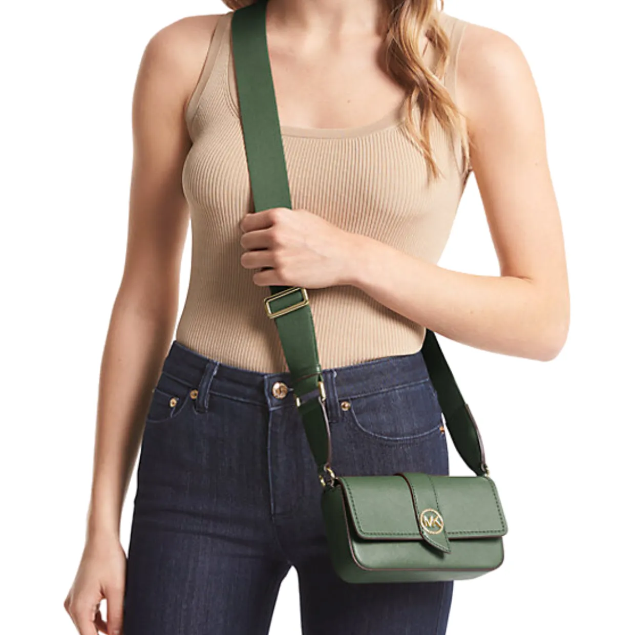 Michael Kors Greenwich Extra Small Green Sling Crossbody Bag