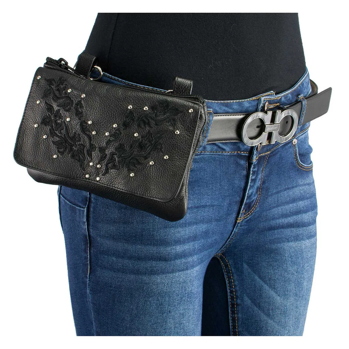 Milwaukee Leather MP8853 Women's 'Flower' Black Leather Multi Pocket