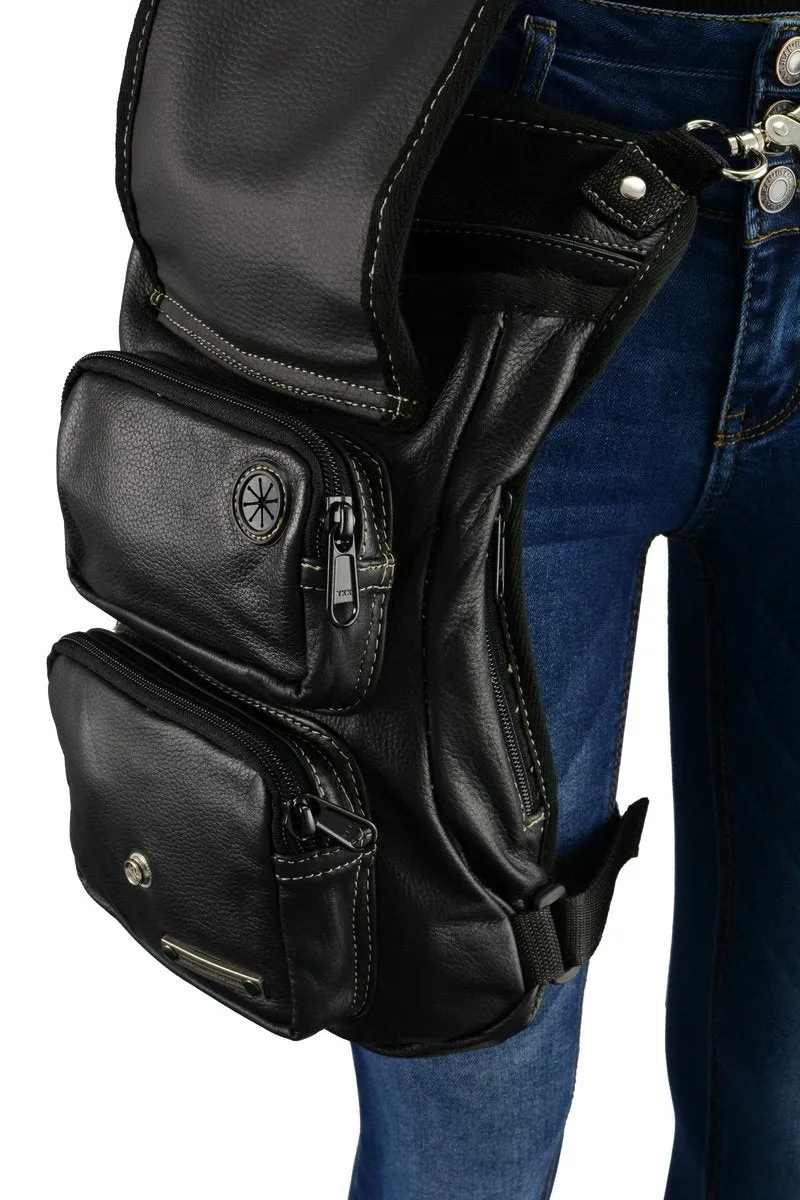 Milwaukee Leather MP8897 Black and Tan Conceal and Carry Leather Thigh Bag with Waist Belt