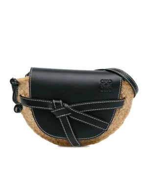 Mini Raffia Crossbody Bag with Leather Trim and Knotted Strap Closure