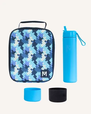 MontiiCo Large Lunch Bag and Bottle Set - Block Land