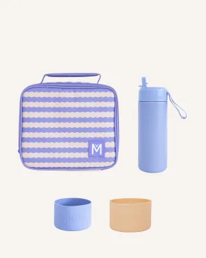 MontiiCo Medium Lunch Bag and Bottle Set - Ripple Cloud