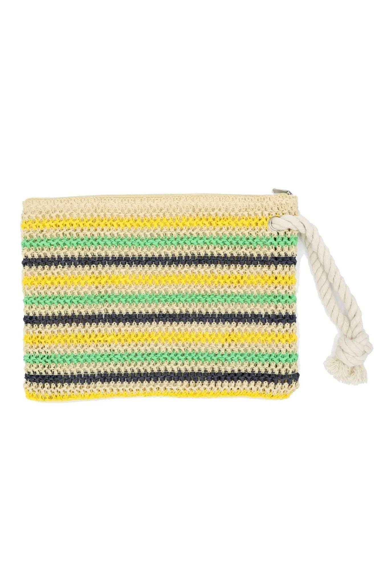 MP0205 Rope Handle Striped Crochet Pouch