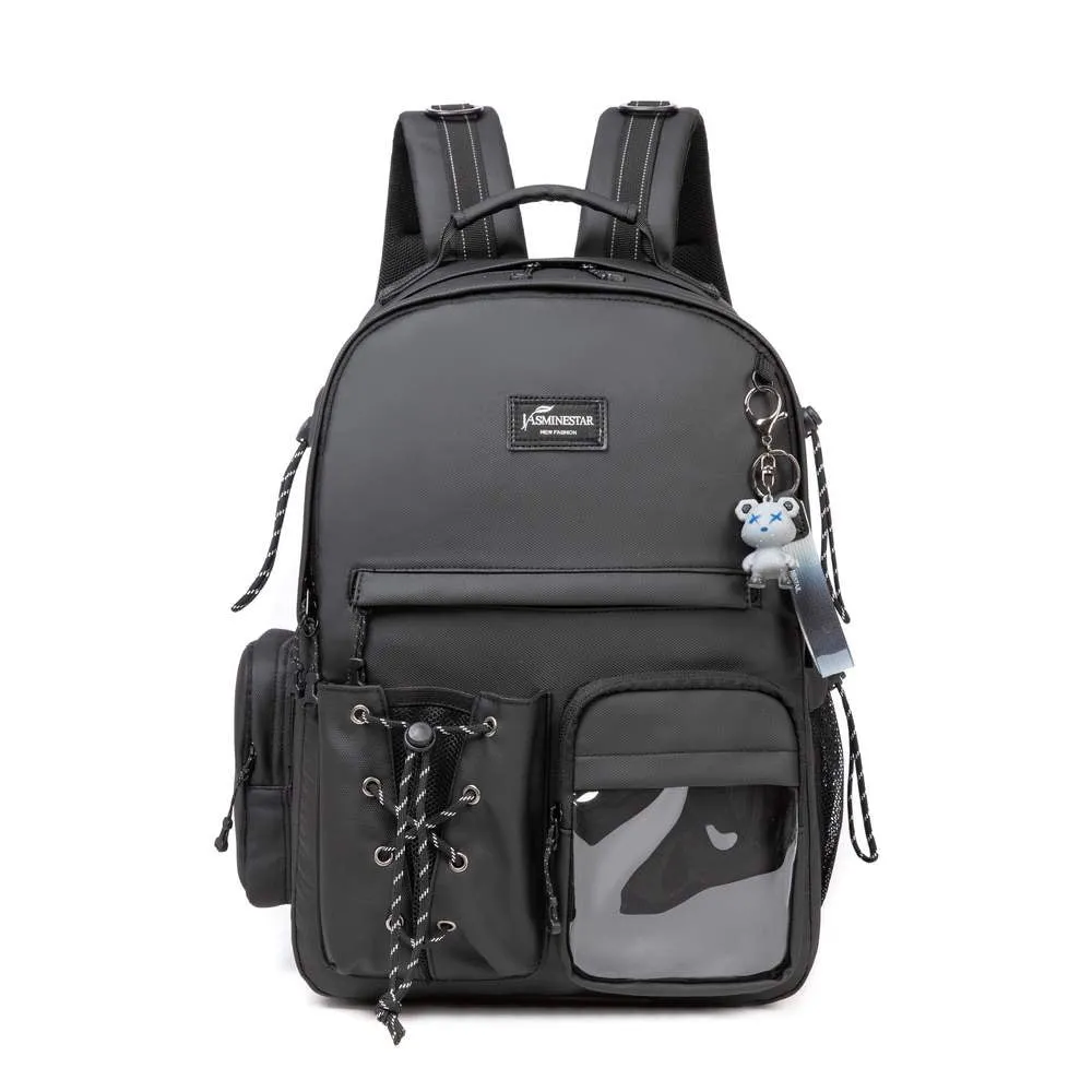 (NET) Black Backpack With Lunch Box & Pencil Bag Set Of 3 Pcs