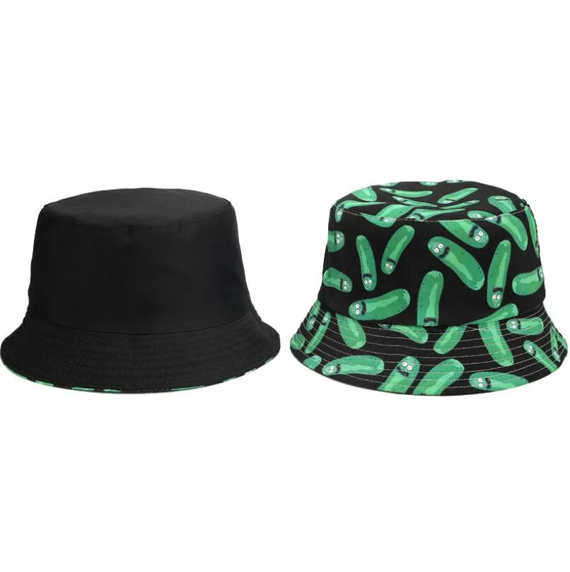 Pickle Rick Cotton New Bucket Hat Rick Fishing Cap US Anime Cotton print Fisherman Bob Hat Sun Fishing boonie Hat