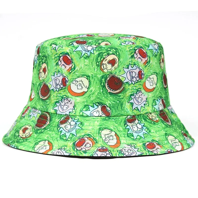 Pickle Rick Cotton New Bucket Hat Rick Fishing Cap US Anime Cotton print Fisherman Bob Hat Sun Fishing boonie Hat