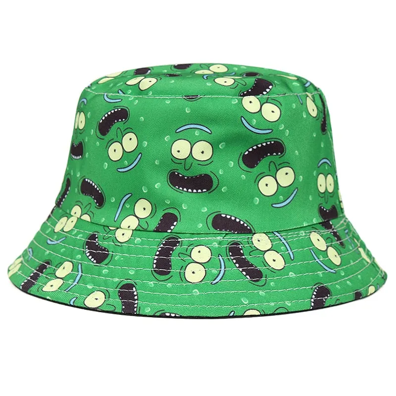 Pickle Rick Cotton New Bucket Hat Rick Fishing Cap US Anime Cotton print Fisherman Bob Hat Sun Fishing boonie Hat