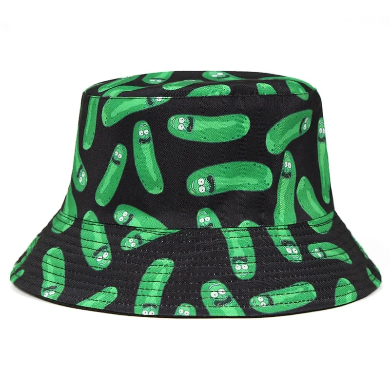 Pickle Rick Cotton New Bucket Hat Rick Fishing Cap US Anime Cotton print Fisherman Bob Hat Sun Fishing boonie Hat