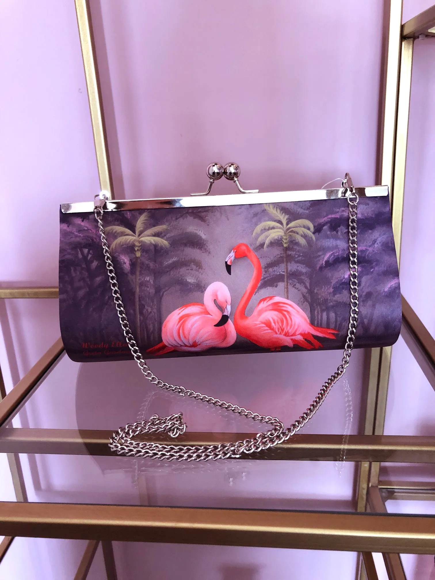 Retro clutch, clutch bag, Flamingo