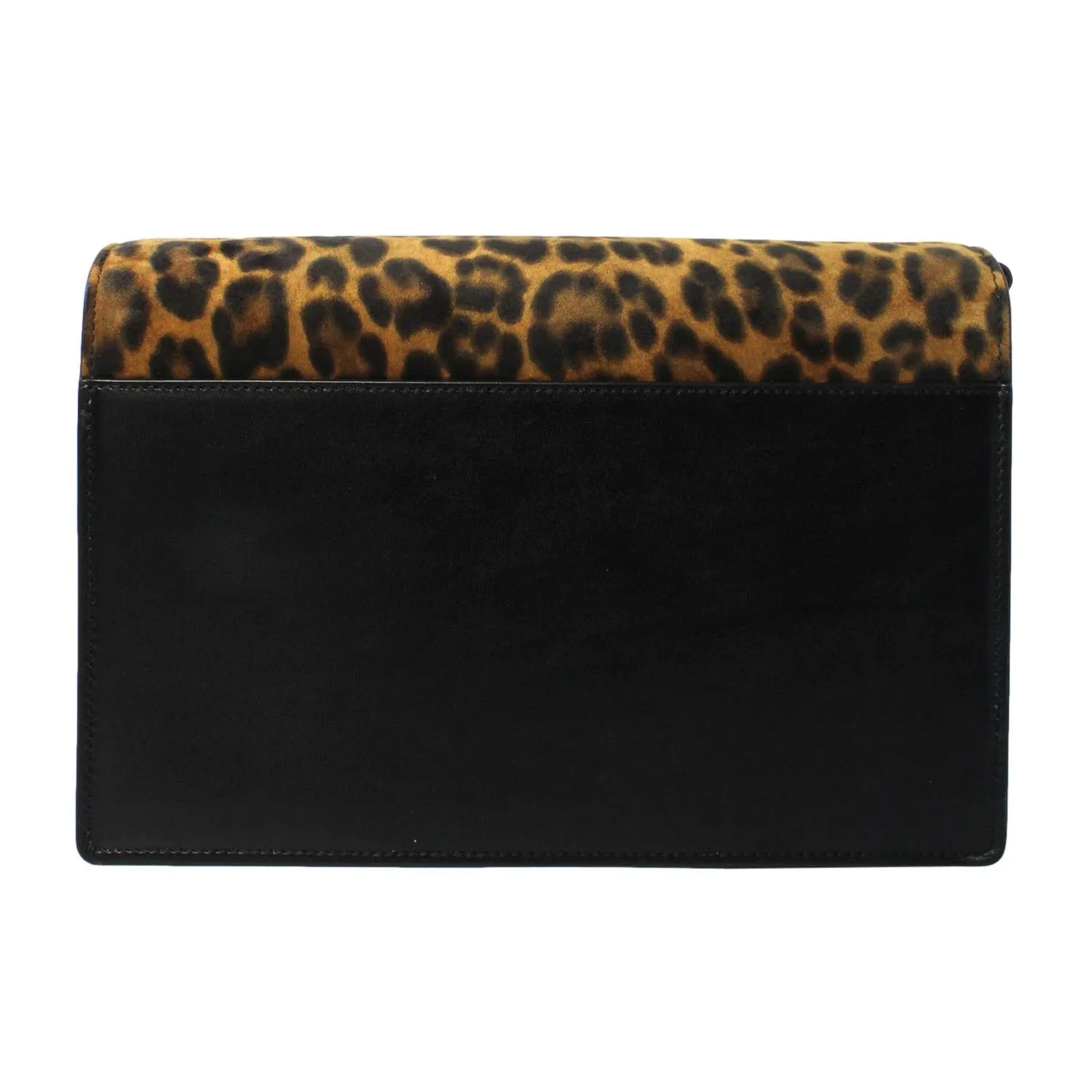 Saint Laurent Bellechasse Black Leather Leopard Print Crossbody