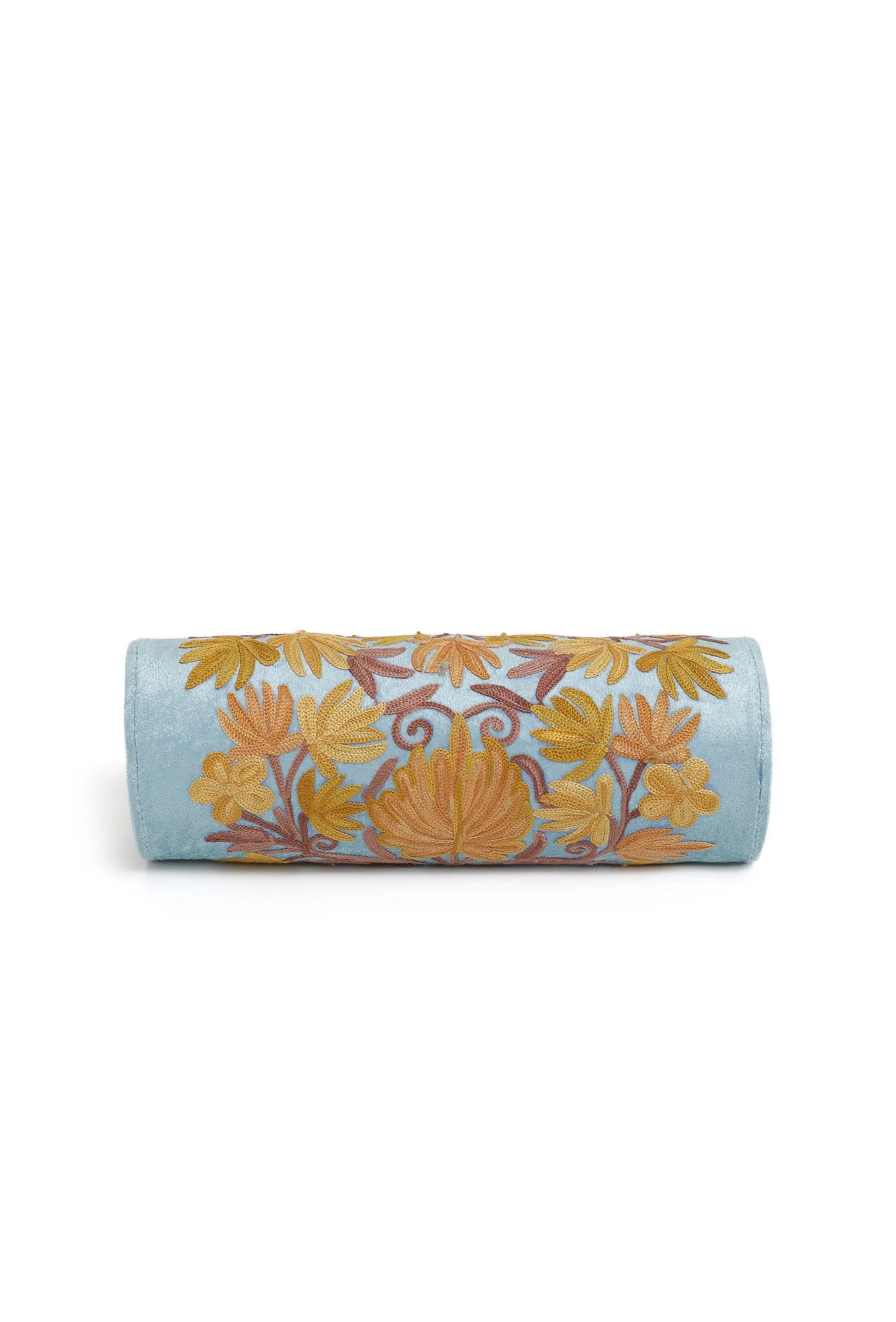 Sky Blue Tilla Embroidery Velvet Clutch