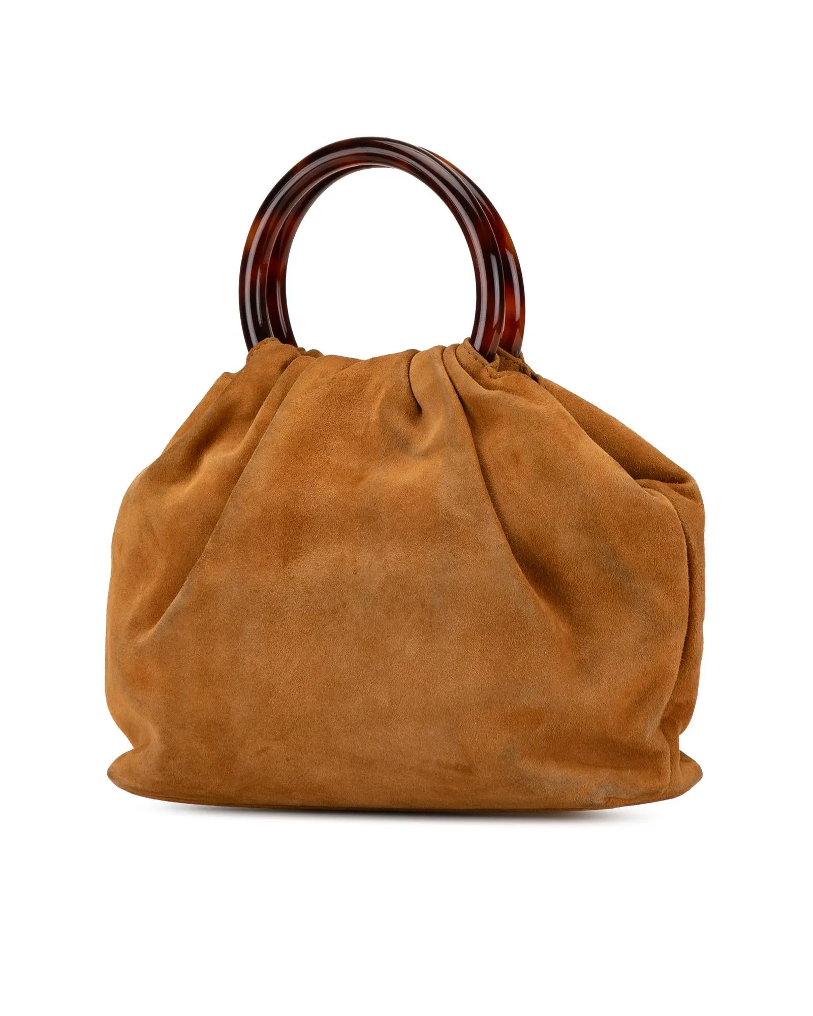 Suede Handbag with Bakelite Handles and CC Turn Lock Closure