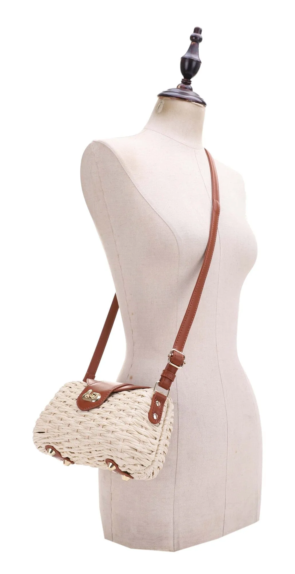 SW20569 Deandra Rattan Twist Lock Crossbody Bag