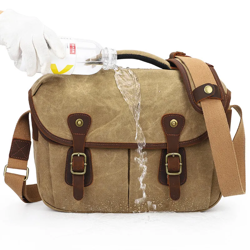 Waterproof Canvas Bag Retro DSLR Camera Bag Shoulder Crossbody Photography Digital Camera Bag Lens Storage Bag