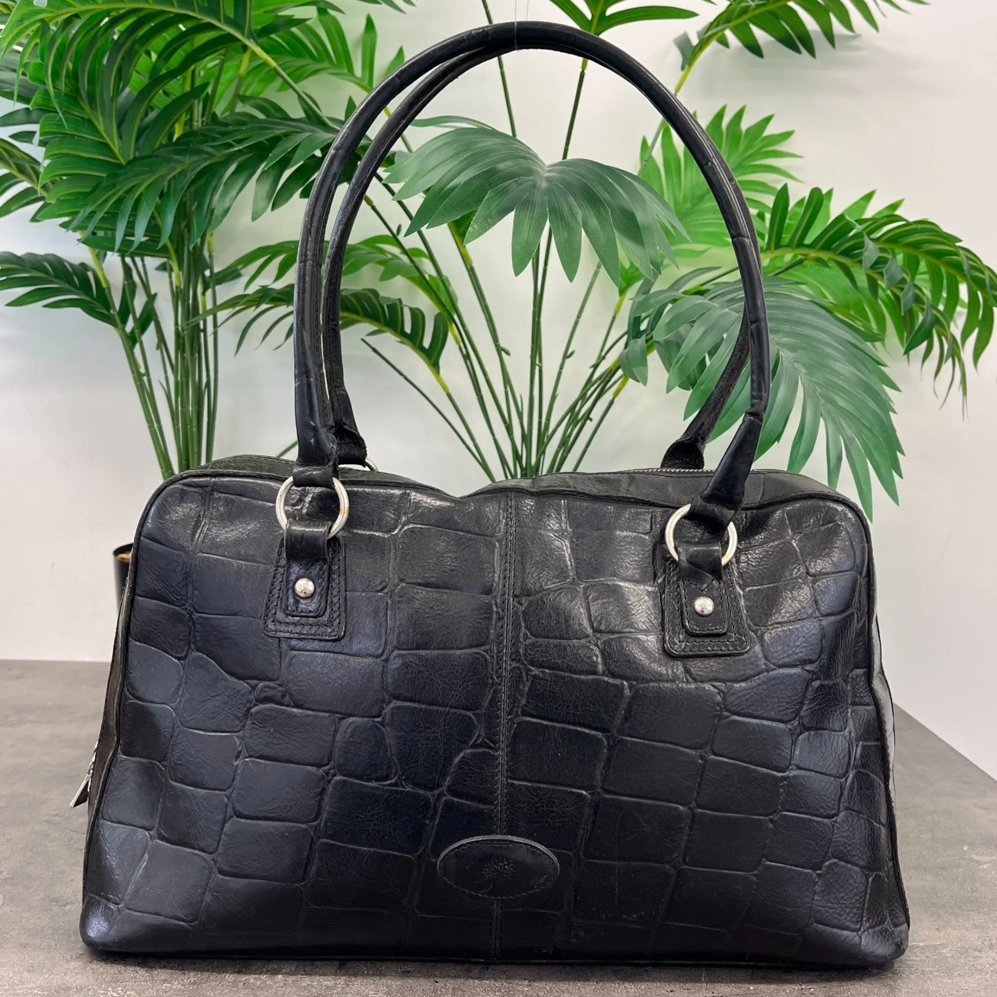 Women's Embossed Logo Handbag Black