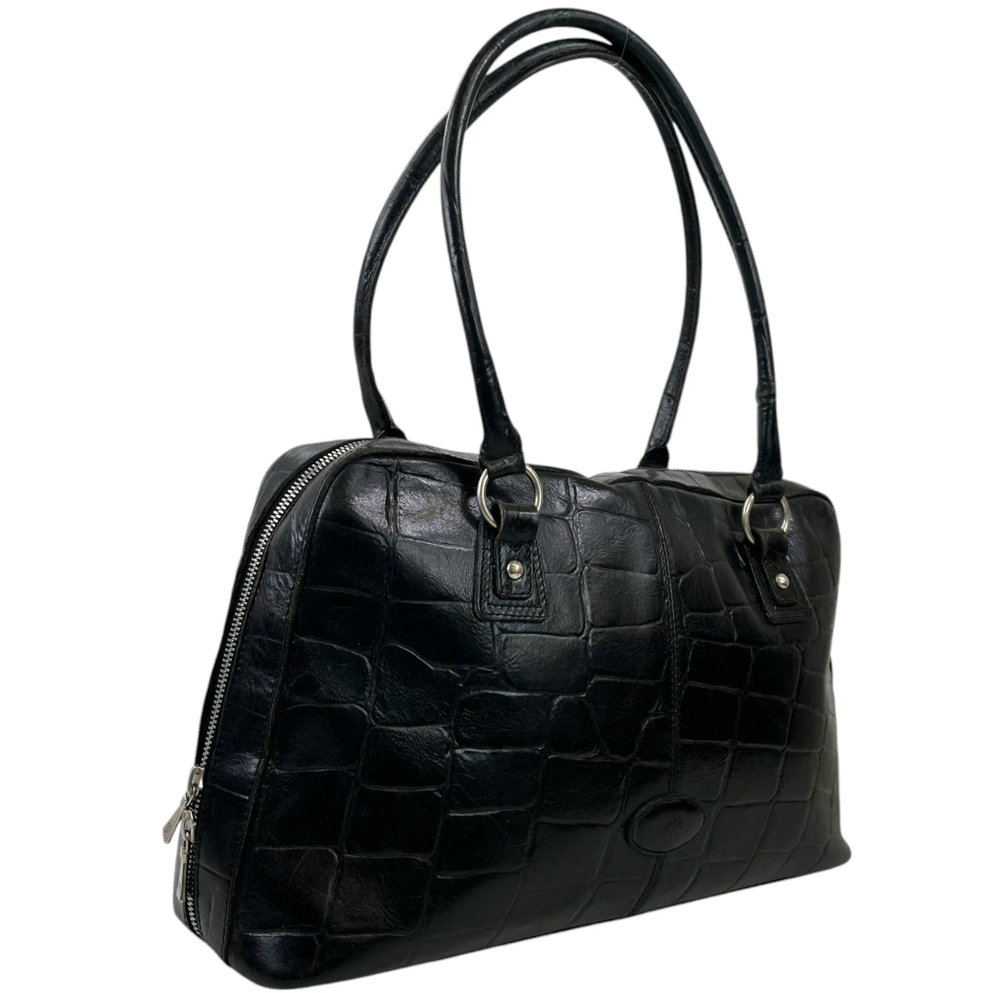 Women's Embossed Logo Handbag Black